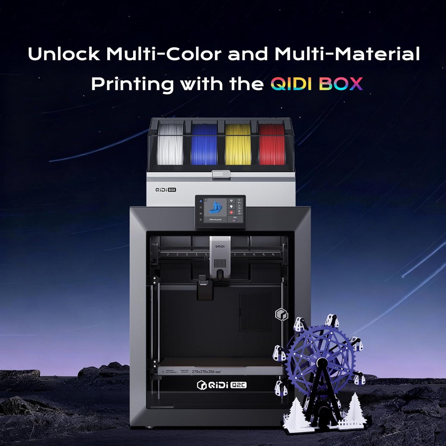QIDI Q2C 3D Printer, Enclosed FDM with New Generation Leveling Sensor for Full Auto Leveling, 600mm/s High Speed, 270x270x256mm Build Volume, 370℃ Bimetal Hotend Unlock PPS-CF, from Beginner to Expert