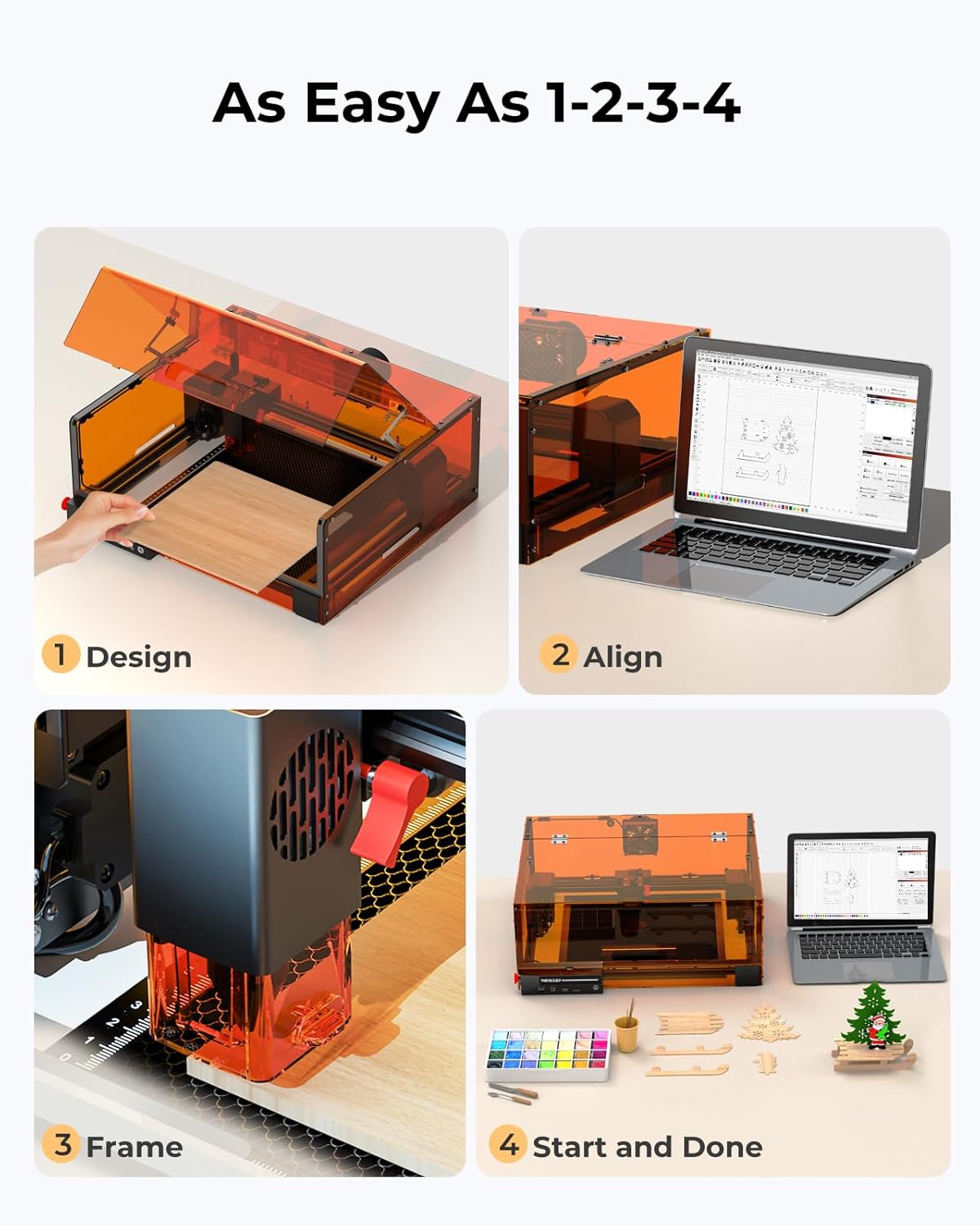 Laser Cutter and Engraver Machine, Woxcker L2 MAX 10W Enclosure Laser Engraving Machine, 300x300mm Bed Size CNC Engraving Machine 0.01mm High Precision Engraver for Wood Stainless Steel Glass Metal