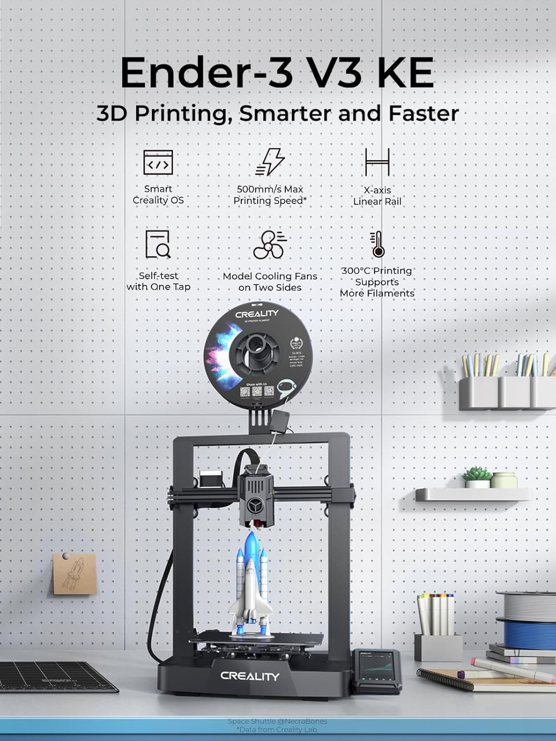 Creality Ender-3 V3 KE 3D Printer, 500 mm/s High-Speed Printing with Auto-Leveling, Sprite Direct Extruder Supports 300℃ Printing, Ultra-Smooth and Stable, 220×220×250 mm Print Volume