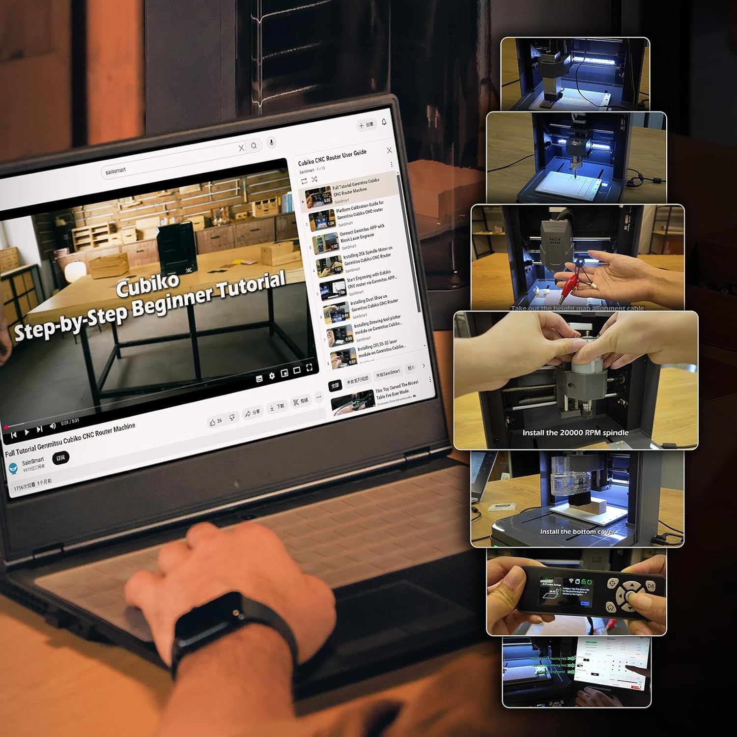 Genmitsu Cubiko CNC Router Machine with Enclosure, PCB Milling Machine, Smart Desktop CNC with Auto Z-Probing, WiFi & APP Supported, Great for Polishing, Drawing, Woodworking